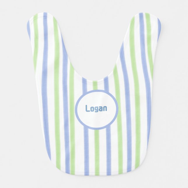Classic Blue and Lime Personalize Encircled Name Baby Bib (Front)