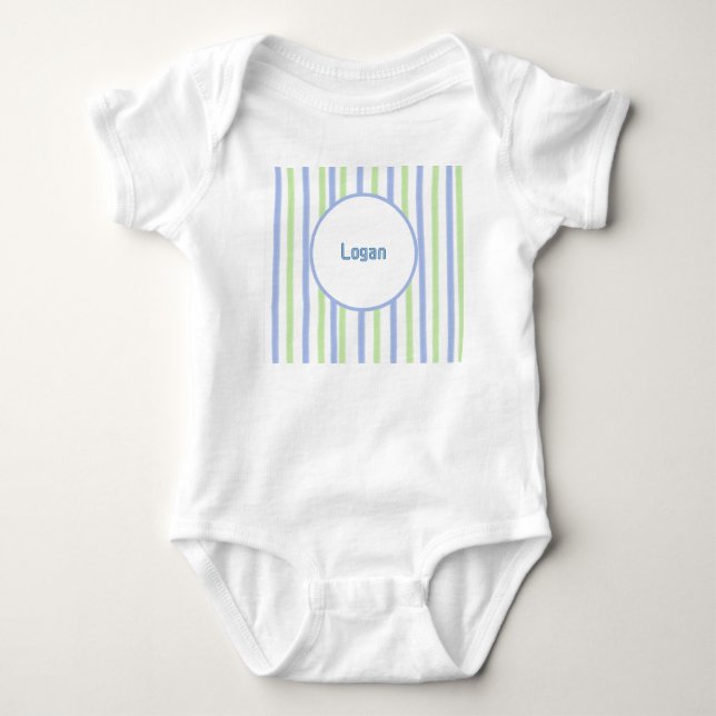 Classic Blue and Lime Personalize Encircled Name Baby Bodysuit (Front)