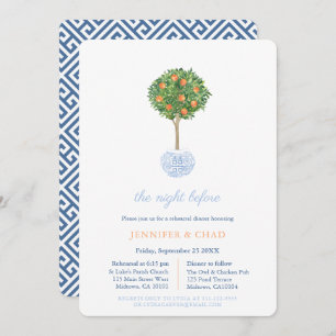 Classic Blue and Orange Wedding Rehearsal Dinner Invitation