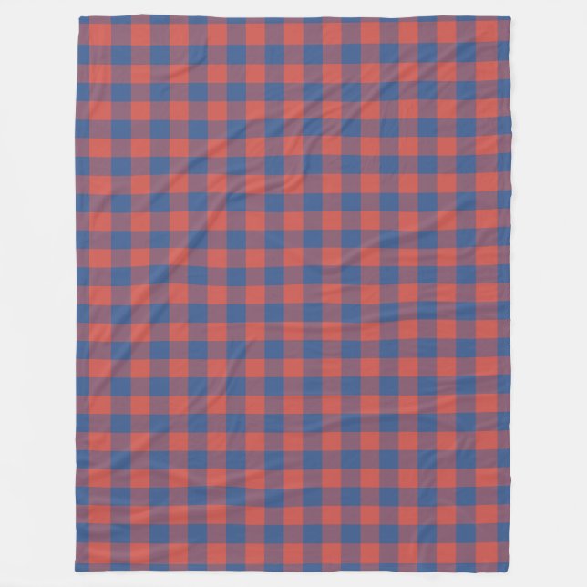 Classic Blue and Red Gingham Check Pattern Fleece Blanket (Front)