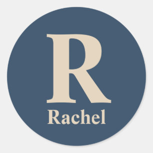 Classic Blue And Vanilla Initial/First/Family Name Classic Round Sticker