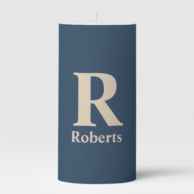 Classic Blue And Vanilla Initial/First/Family Name Pillar Candle (Front)