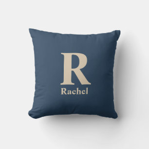 Classic Blue And Vanilla Initial/First/Family Name Throw Pillow