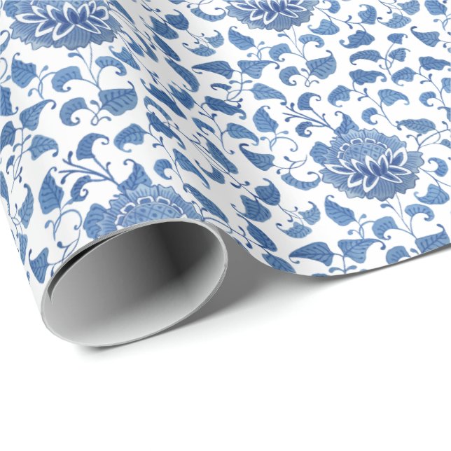 Classic Blue And White Antique Chinoiserie Pattern Wrapping Paper (Roll Corner)