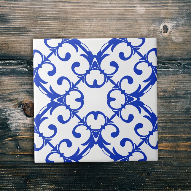 Classic Blue And White Azulejo Damask Pattern Ceramic Tile (Creator Uploaded)