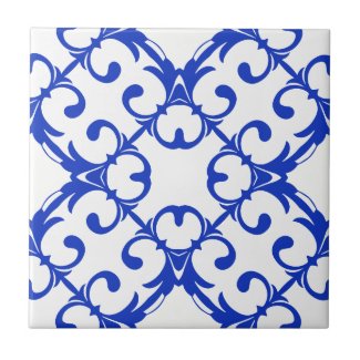 Classic Blue And White Azulejo Damask Pattern Ceramic Tile