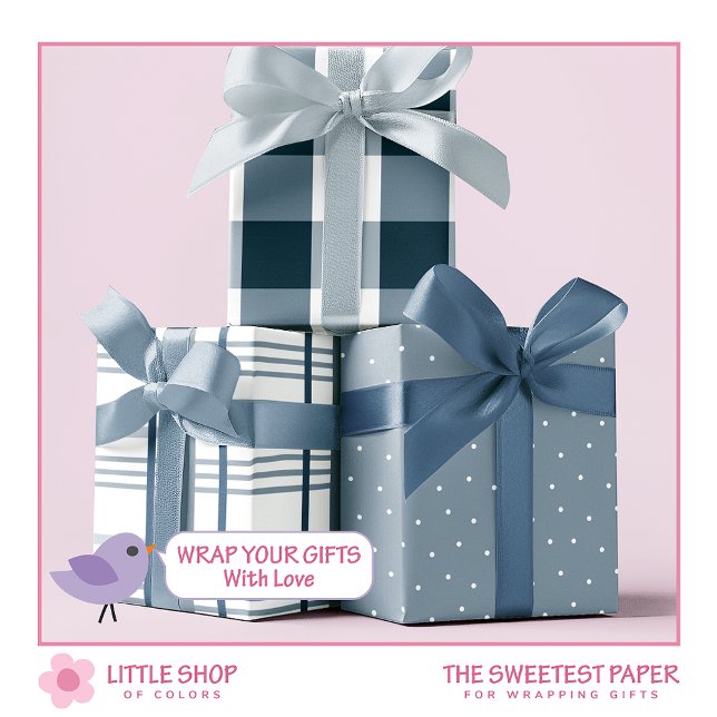 Classic Blue and White Buffalo Check Wrapping Paper Sheets (Creator Uploaded)