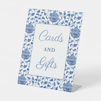 Classic Blue And White Cards And Gifts Baby Shower Pedestal Sign by DulceGrace at Zazzle