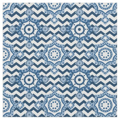 Classic Blue and White Chevron Motif Fabric