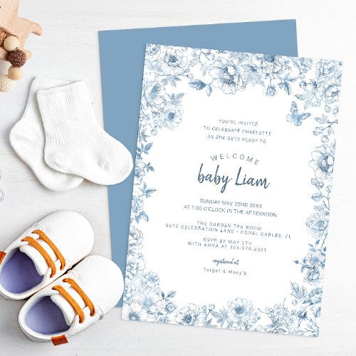Classic Blue and White Chinoiserie Baby Shower Invitation