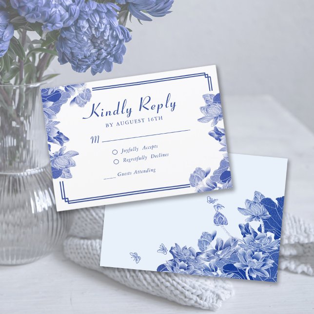 Classic Blue and White Chinoiserie Chic RSVP Card (Creator Uploaded)