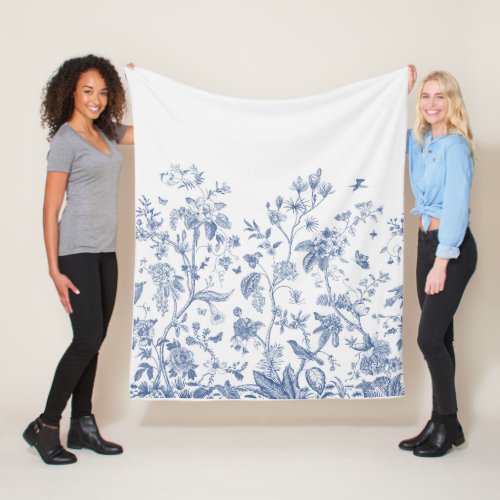 Classic Blue and White Chinoiserie Fleece Blanket