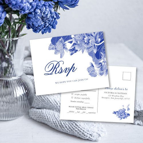 Classic Blue and White Chinoiserie Floral Wedding  Postcard