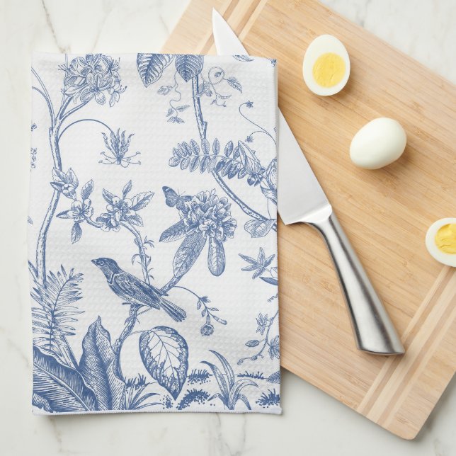 Classic Blue and White Chinoiserie Kitchen Towel (Quarter Fold)