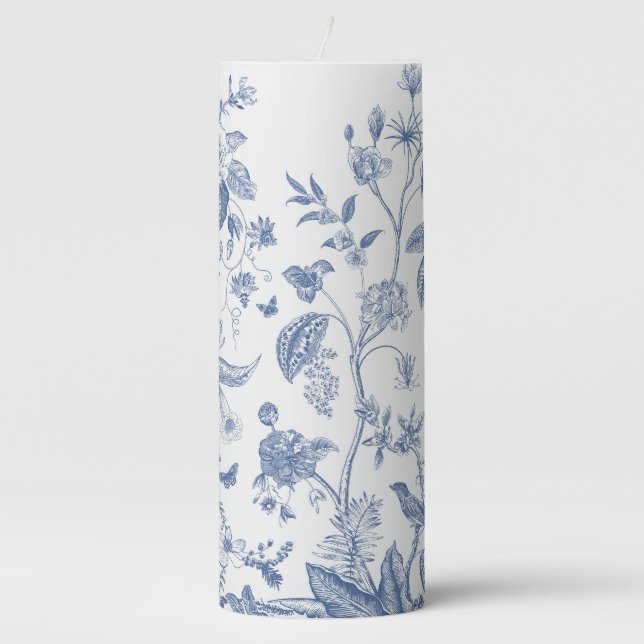 Classic Blue and White Chinoiserie Pillar Candle (Front)