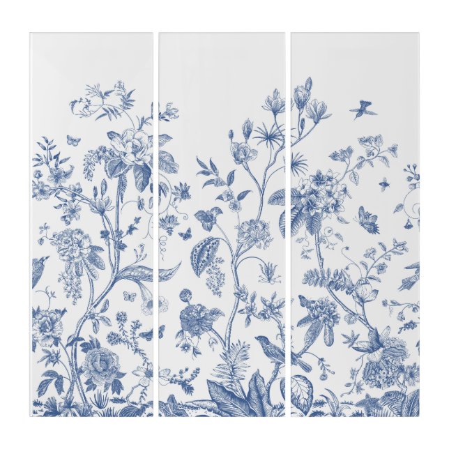Classic Blue and White Chinoiserie Triptych (Front)