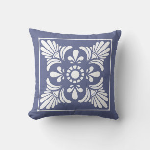 Classic Blue and White Decorative Tiled Throw Pillow