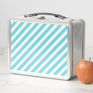 Classic blue and white diagonal stripes metal lunch box