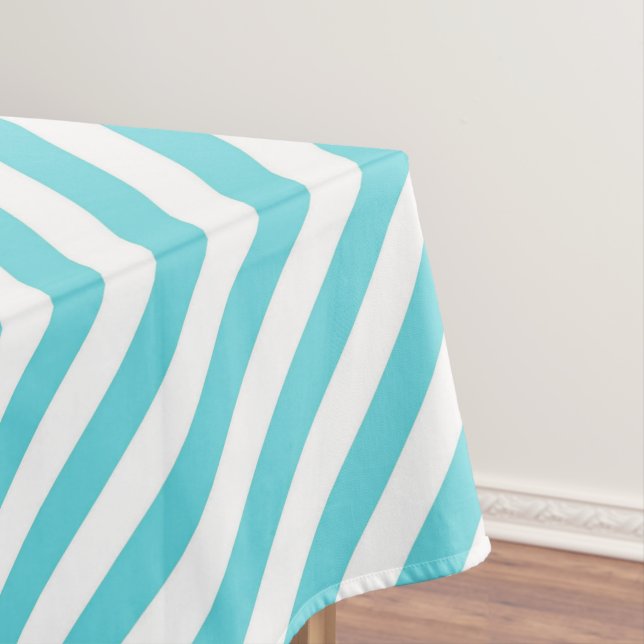 Classic blue and white diagonal stripes tablecloth (In Situ)