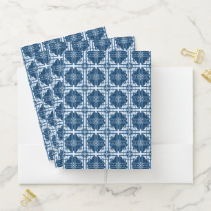 Classic Blue and White Floral Motif Pocket Folder