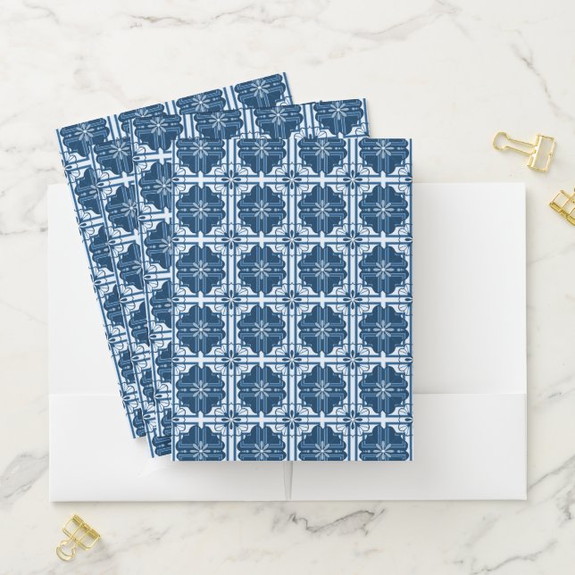 Classic Blue and White Floral Motif Pocket Folder (In Situ)
