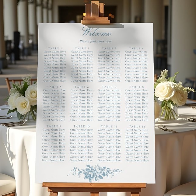 Classic Blue and White Floral Seating Chart Foam Board (Creator Uploaded)