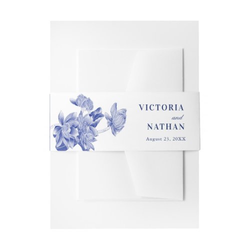  Classic Blue and White Floral Wedding Invitation  Invitation Belly Band