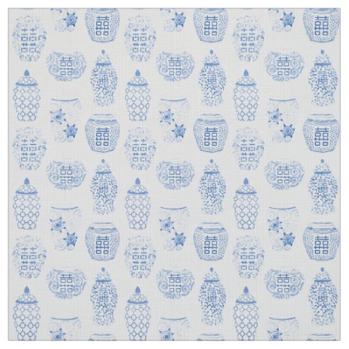 Classic Blue And White Ginger Jar Chinoiserie Fabric - Repeating pattern made digitally from my original watercolor illustrations. They were painted separately (by yours truly) in watercolor before being scanned into digital form, combined to make a pleasing composition and finally turned into a repeating pattern.