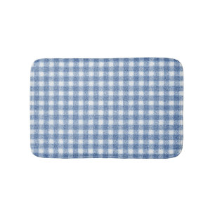 Classic Blue and White Gingham Check Bath Mat