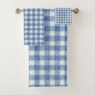 Classic Blue and White Gingham Check  Bath Towel Set