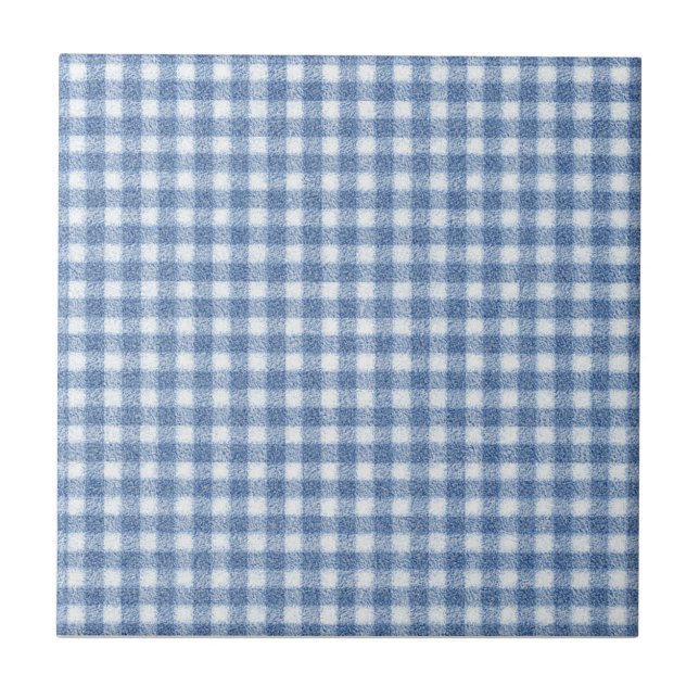 Classic Blue and White Gingham Check  Ceramic Tile (Front)