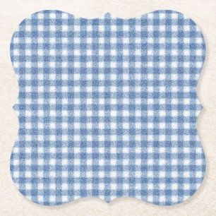 Classic Blue and White Gingham Check  Paper Coaster