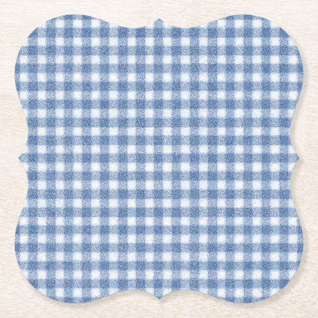 Classic Blue and White Gingham Check  Paper Coaster (Front)
