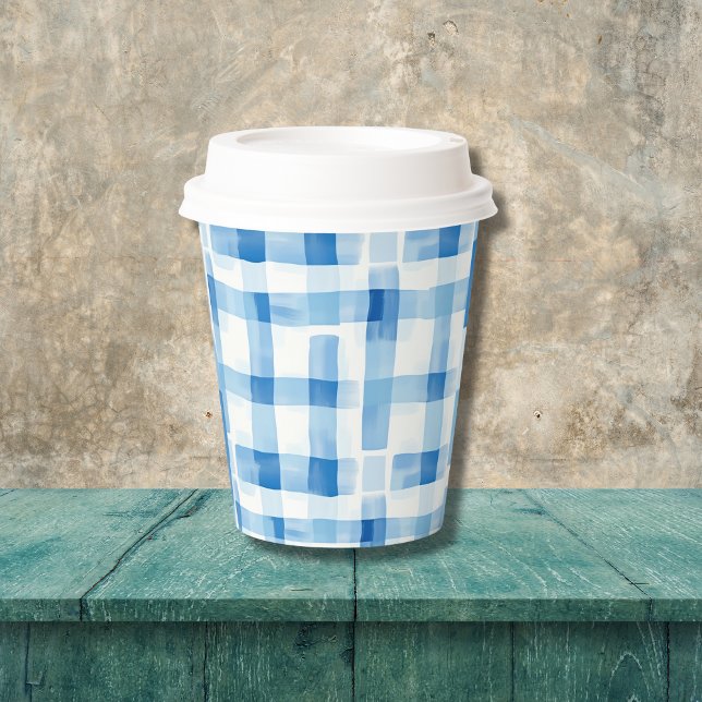 Classic Blue and White Gingham Checkered Pattern Paper Cups (Creator Uploaded)