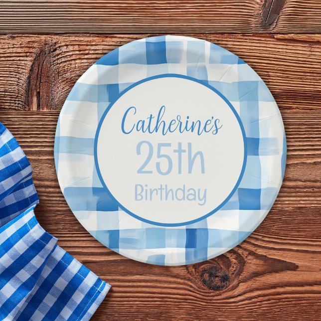 Classic Blue and White Gingham Checkered Pattern Paper Plates (Creator Uploaded)