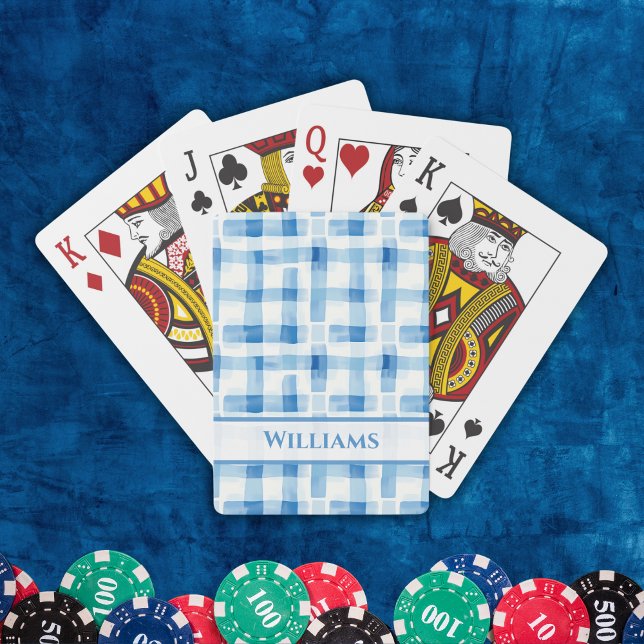 Classic Blue and White Gingham Checkered Pattern Poker Cards (Creator Uploaded)