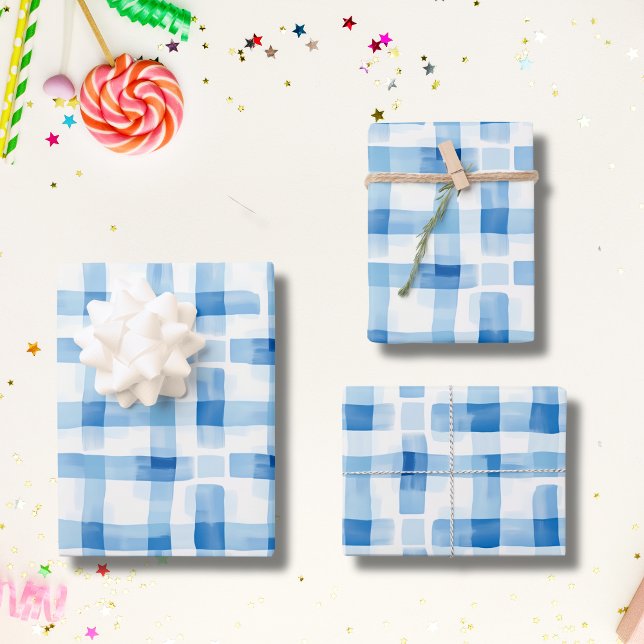 Classic Blue and White Gingham Checkered Pattern Wrapping Paper Sheets (Creator Uploaded)