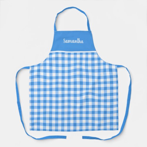 Classic Blue And White Gingham Name Personalized Apron