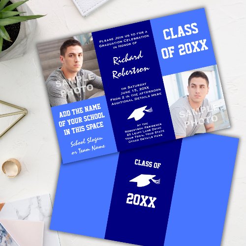 Classic Blue and White Graduation Photo Template