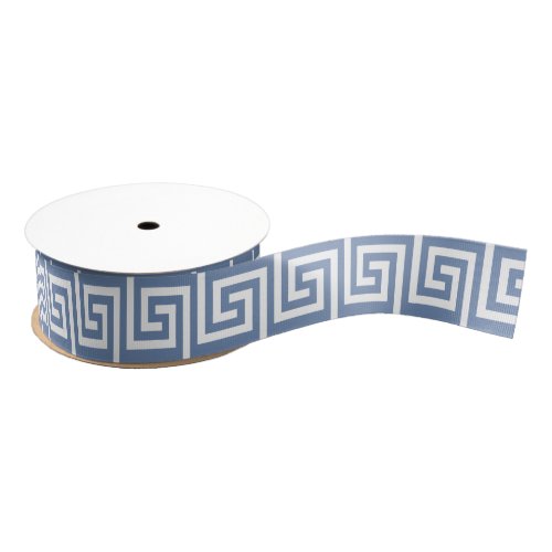 Classic Blue And White Greek Key Border Pattern Grosgrain Ribbon