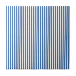 Classic Blue and White Minimalist Stripes Ceramic Tile