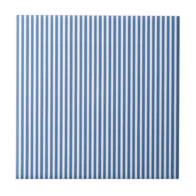 Classic Blue and White Minimalist Stripes Ceramic Tile (Front)