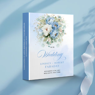 Classic Blue and White Peonies Wedding Keepsake  3 Ring Binder