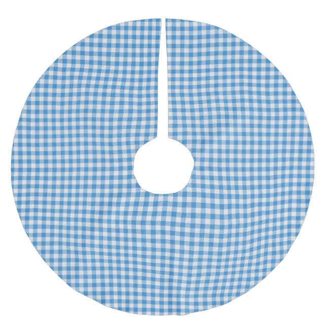 Classic Blue and White Plaid Checker Pattern Brushed Polyester Tree Skirt (Front)