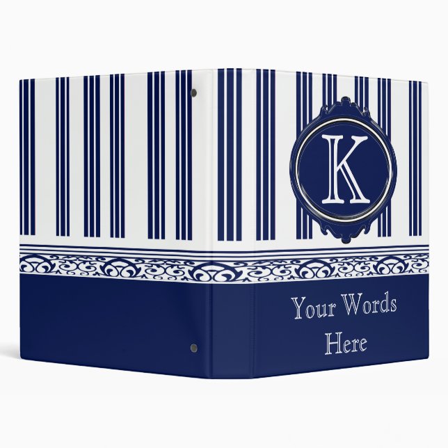 Classic Blue and white Striped Monogram Binder (Background)
