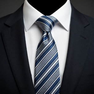 Classic Blue and White Striped  Neck Tie