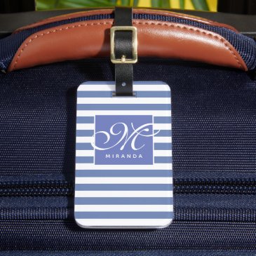 Classic Blue and White Striped - Script Monogram