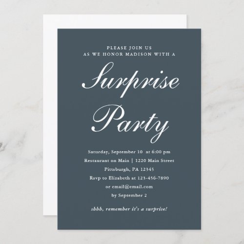 Classic Blue and White Surprise Party Invitation