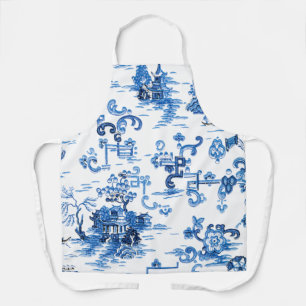 Classic Blue and White Vintage Pagoda Chinoiserie Apron