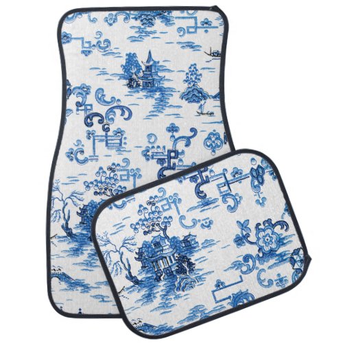 Classic Blue and White Vintage Pagoda Chinoiserie Car Floor Mat